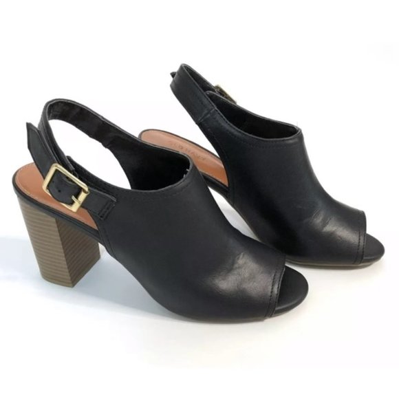 Old Navy Strap Heeled Peep Toe Mule Black - Picture 1 of 7